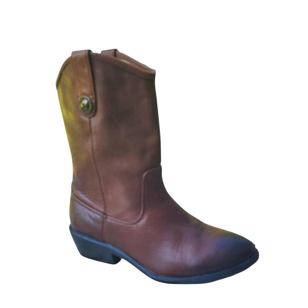 Frye Melissa Button Cognac Brown Leather Kids Boots Size 1.5 97450 F0044/D12